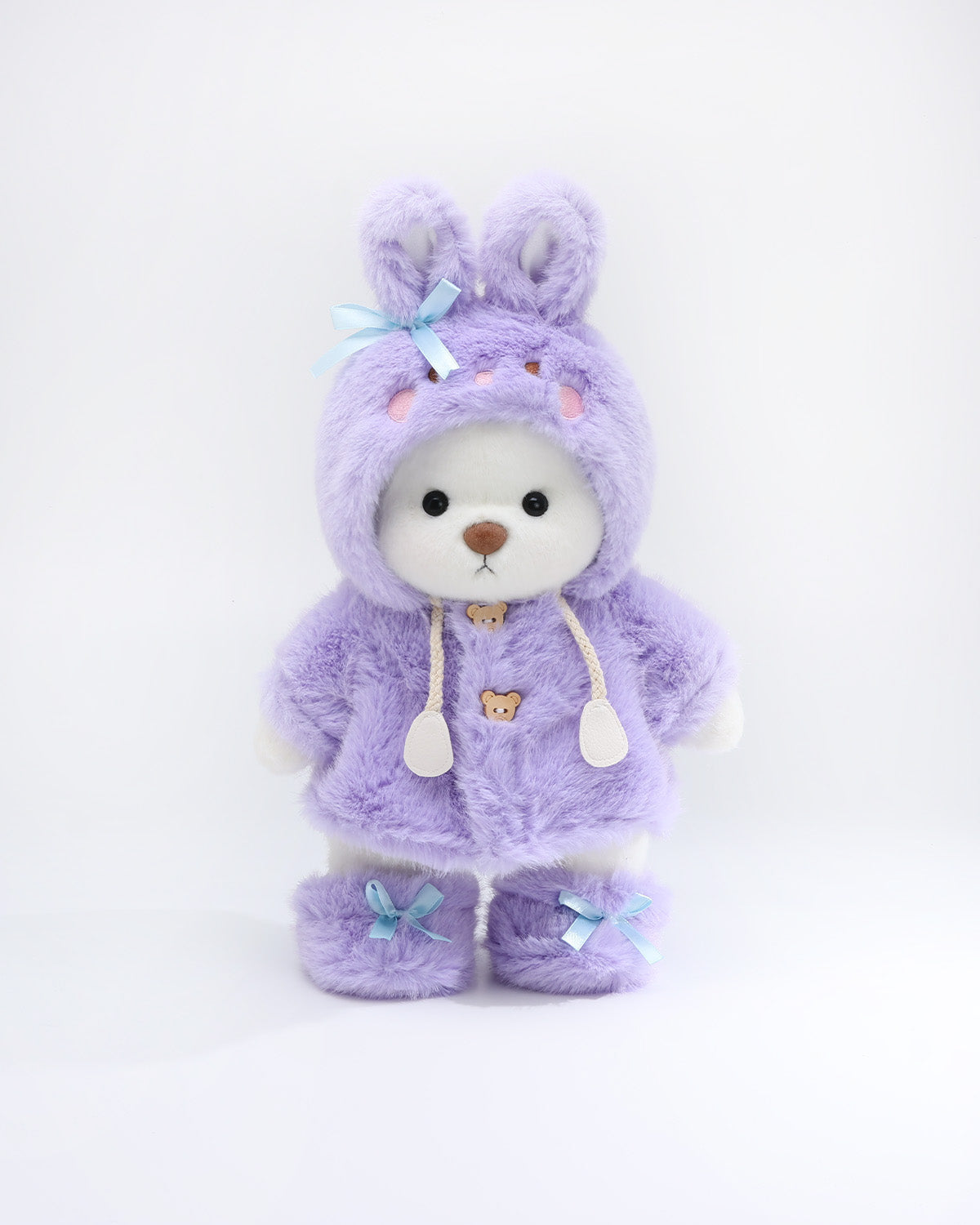 (Easter New In) Teddy Bear & Purple Plush Bunny Hoodie Dress Set - 12 Inches