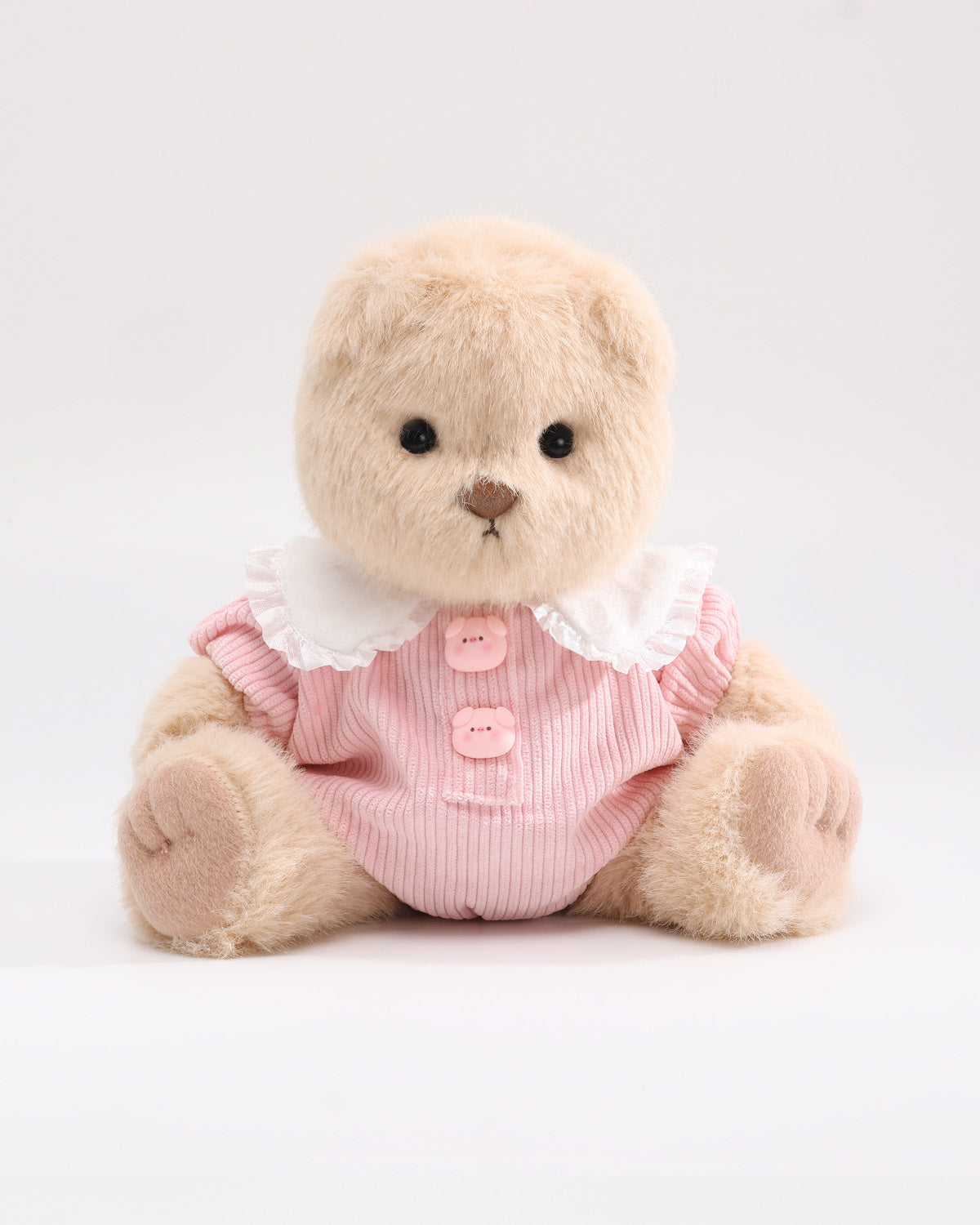 Milk Tea Long Hair Bear & Pink Ruffle Jumpsuit - 12 Inches