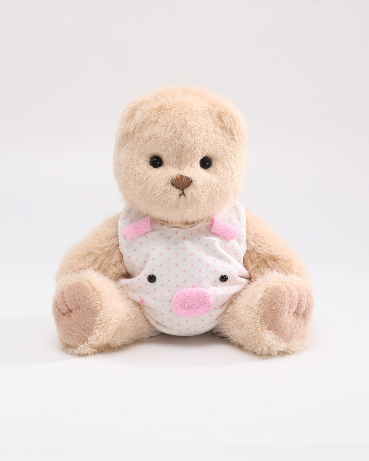 Milk Tea Long Hair Bear & Pink Piggy Overalls - 12 Inches