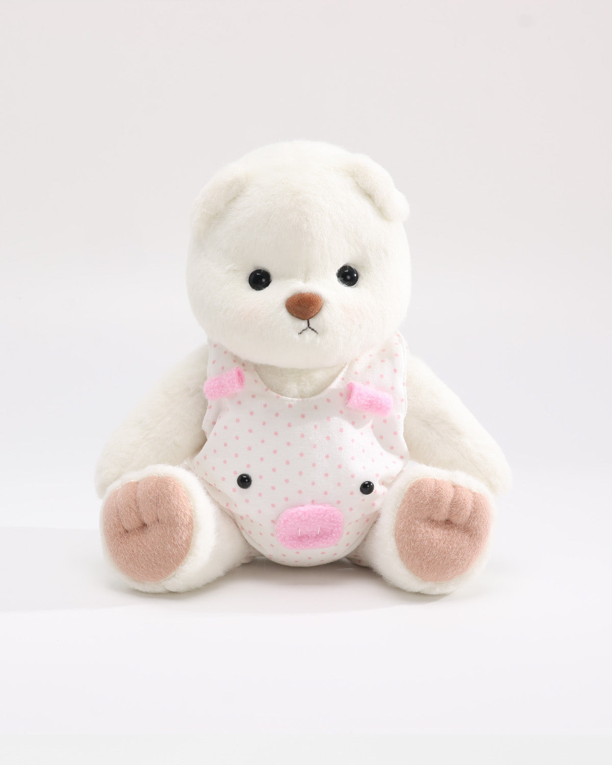 White Short Hair Bear & Pink Piggy Overalls - 12 Inches