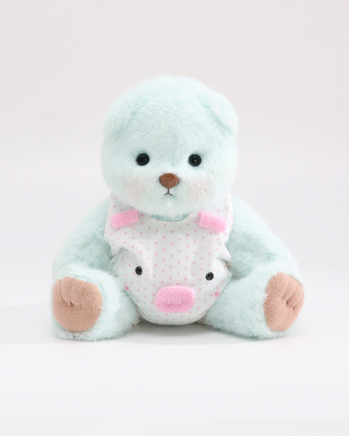 Mint Blue Long Hair Bear & Pink Piggy Overalls - 12 Inches