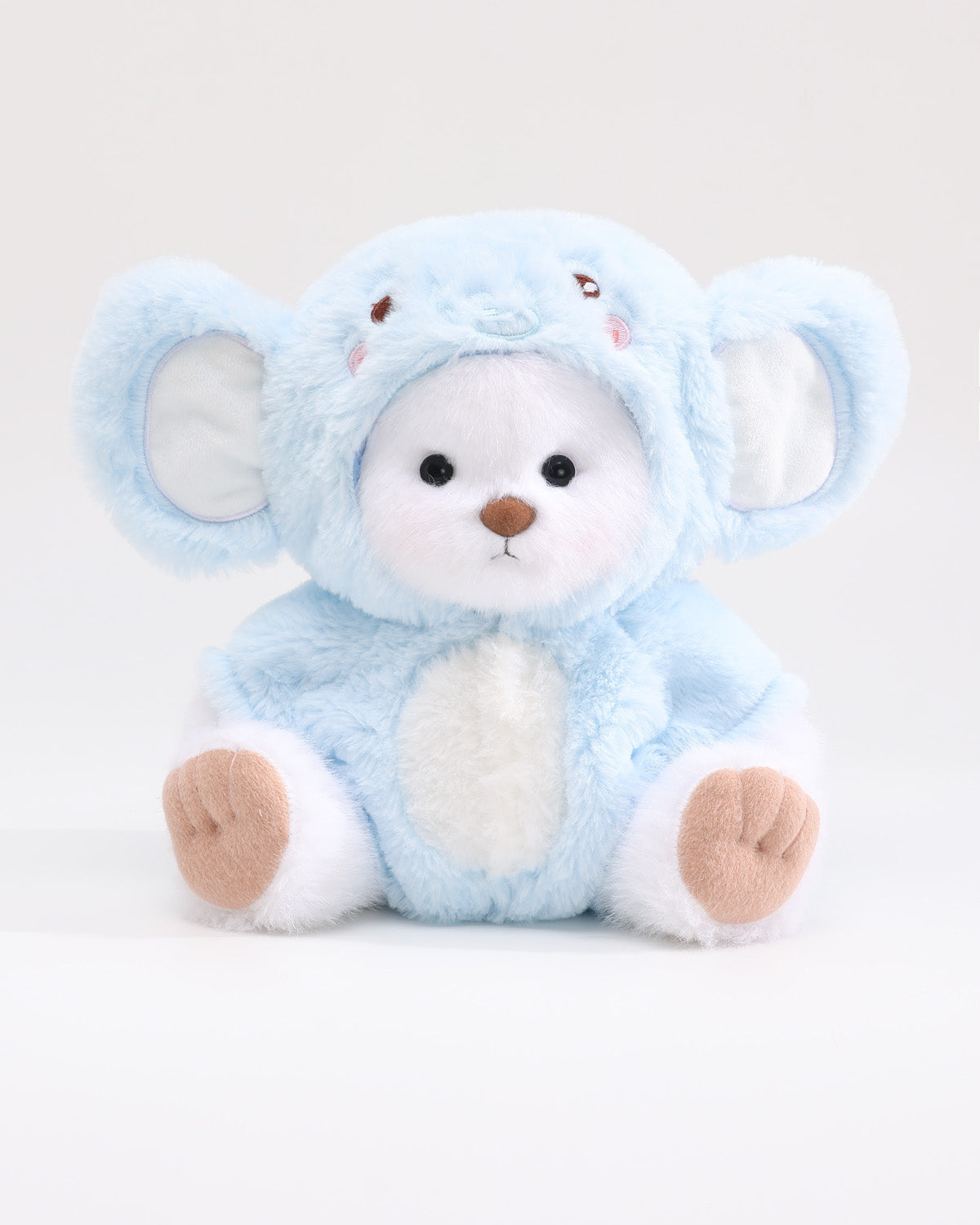 White Long Hair Bear & Light Blue Elephant Jumpsuit - 12 Inches