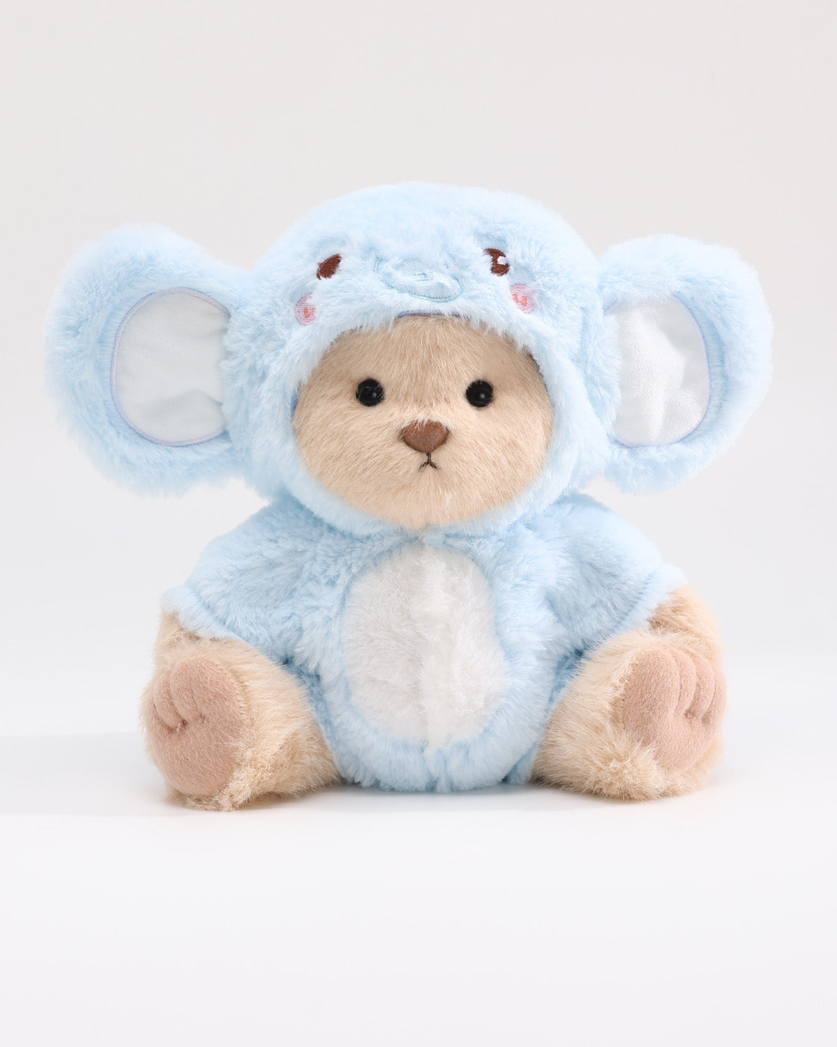 Milk Tea Long Hair Bear & Light Blue Elephant Jumpsuit - 12 Inches