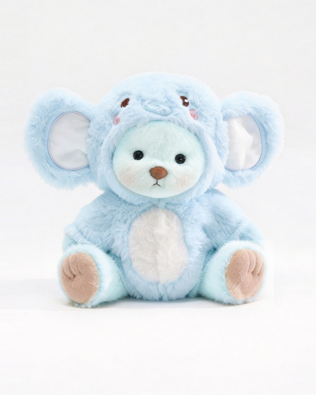 Mint Blue Long Hair Bear & Light Blue Elephant Jumpsuit - 12 Inches