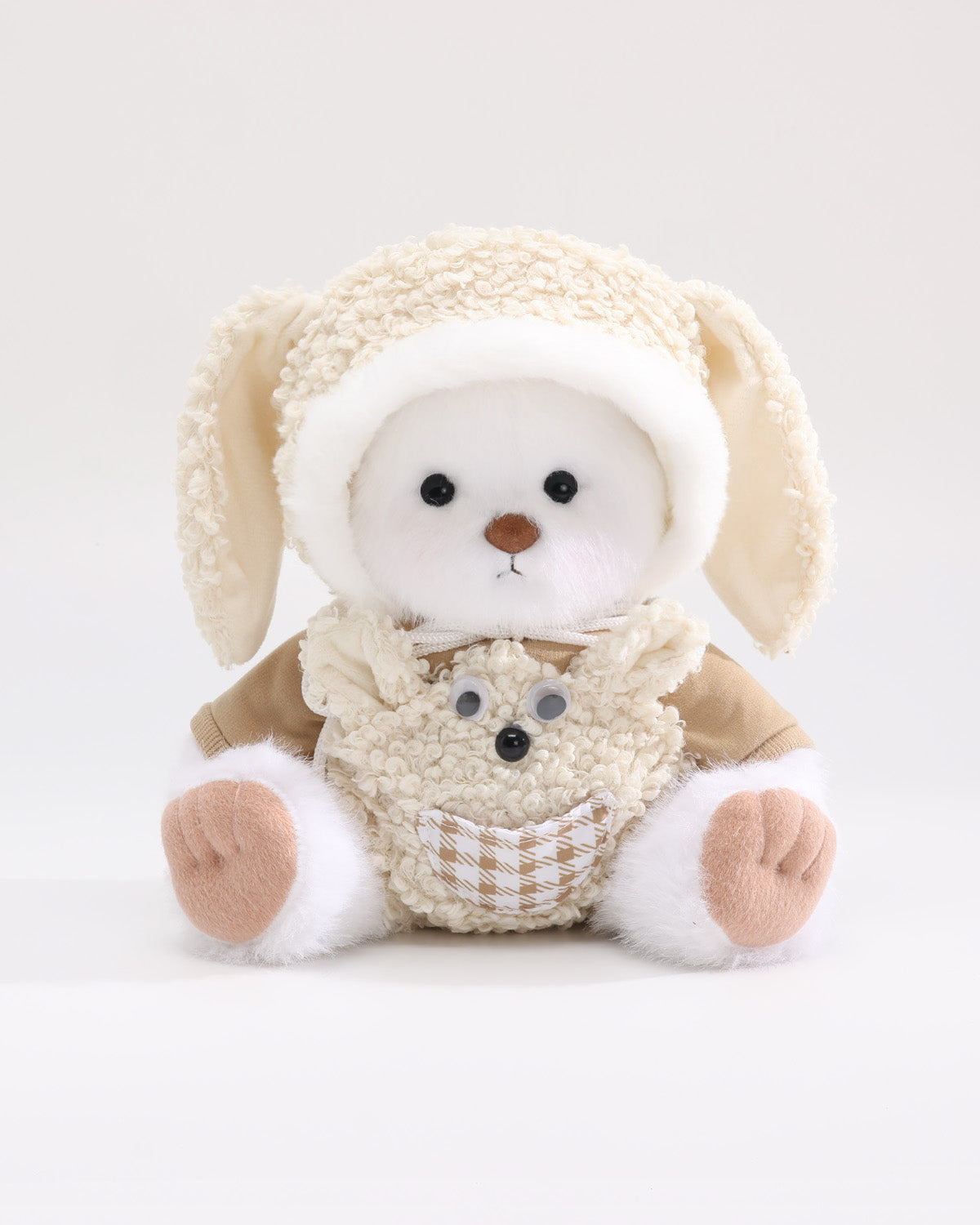 White Long Hair Bear & Beige Floppy Dog Set of 3 - 12 Inches