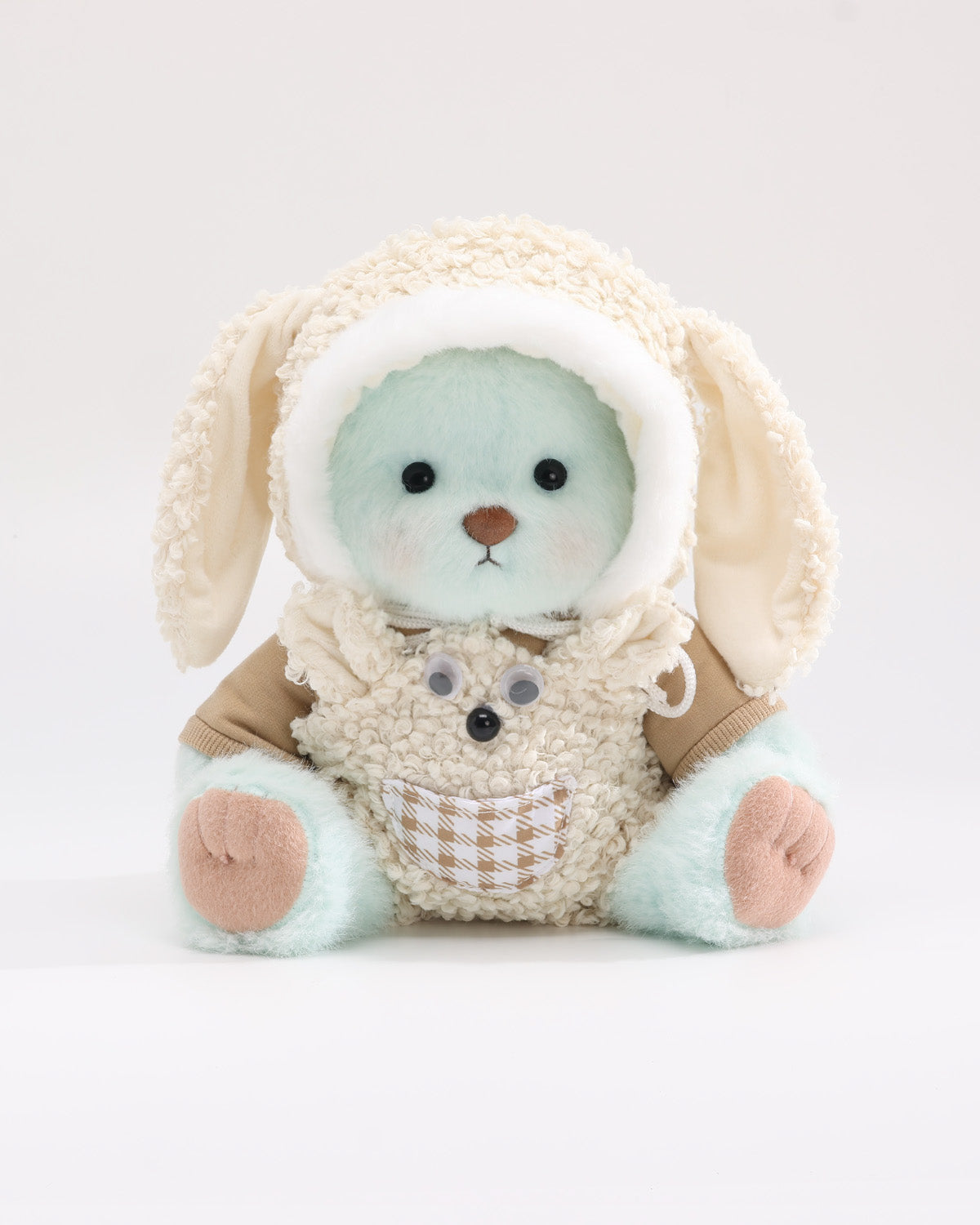 Mint Blue Long Hair Bear & Beige Floppy Dog Set of 3 - 12 Inches