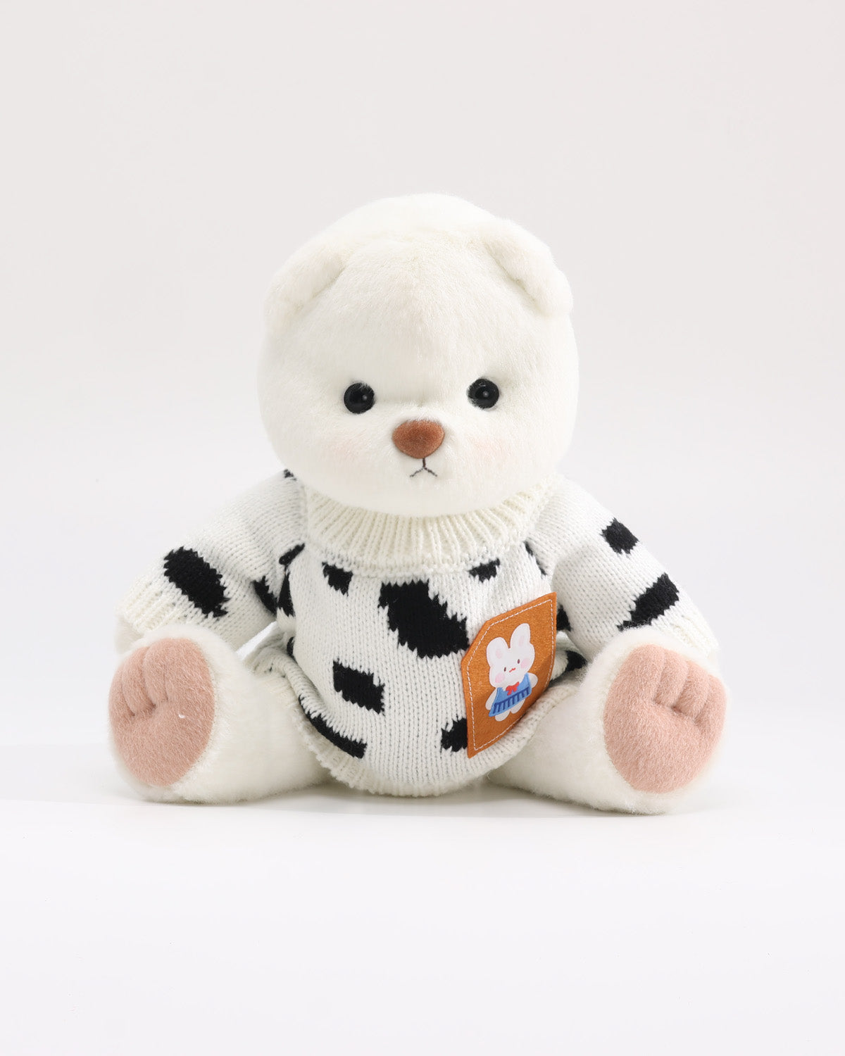 White Short Hair Bear & Cow Print Bunny Sweater - 12 Inches