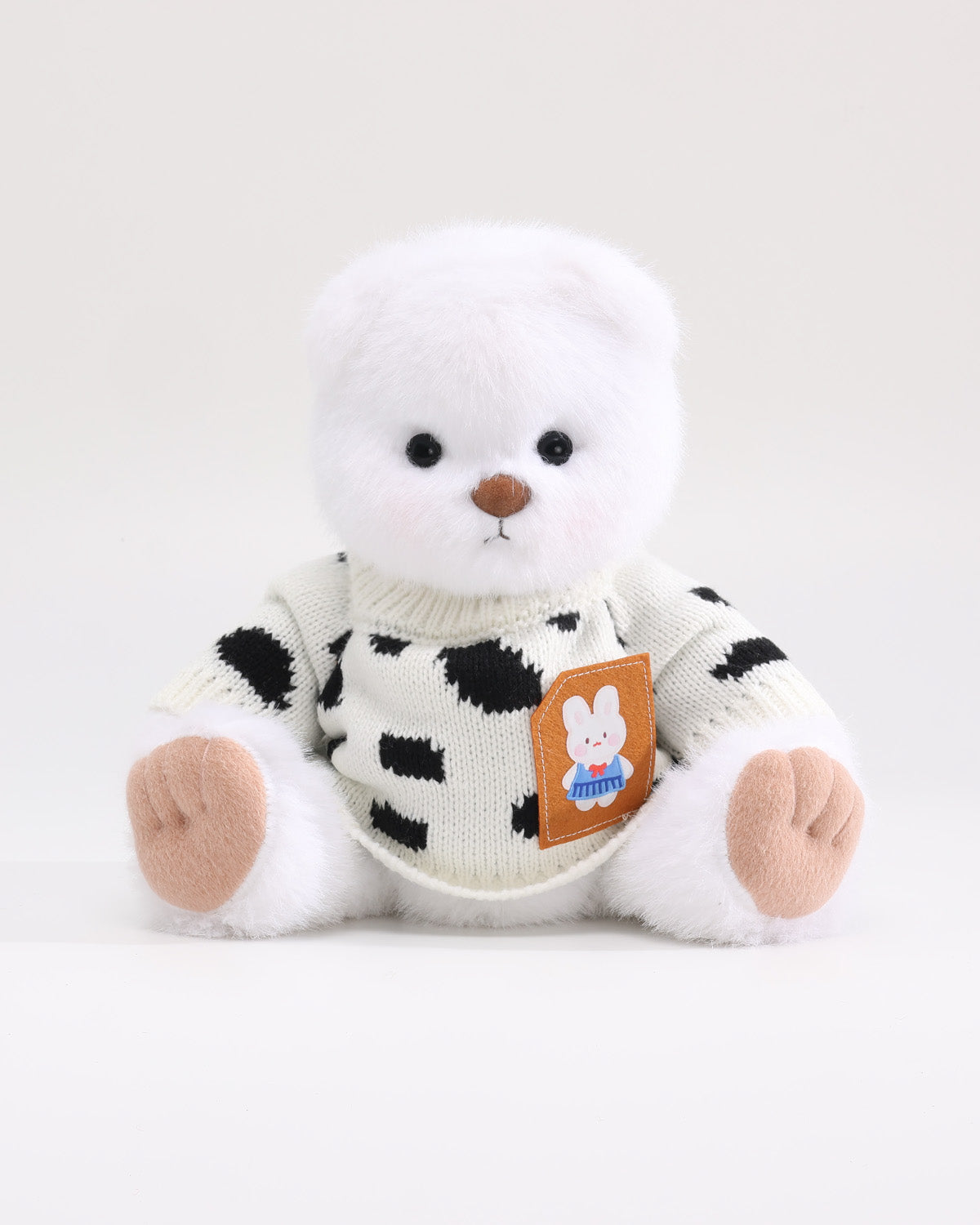 White Long Hair Bear & Cow Print Bunny Sweater - 12 Inches