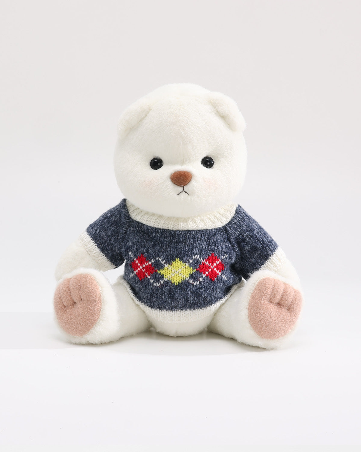 White Short Hair Bear & Blue Fair Isle Pattern Sweater - 12 Inches