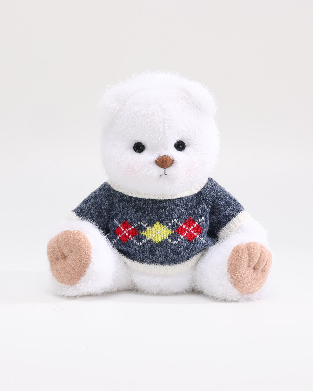 White Long Hair Bear & Blue Fair Isle Pattern Sweater - 12 Inches