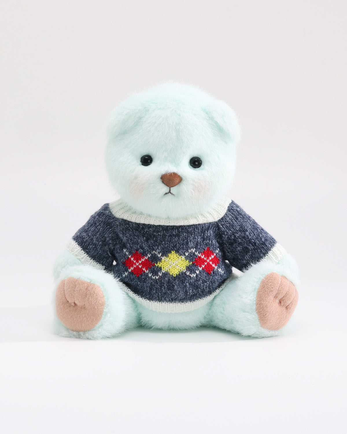 Mint Blue Long Hair Bear & Blue Fair Isle Pattern Sweater - 12 Inches