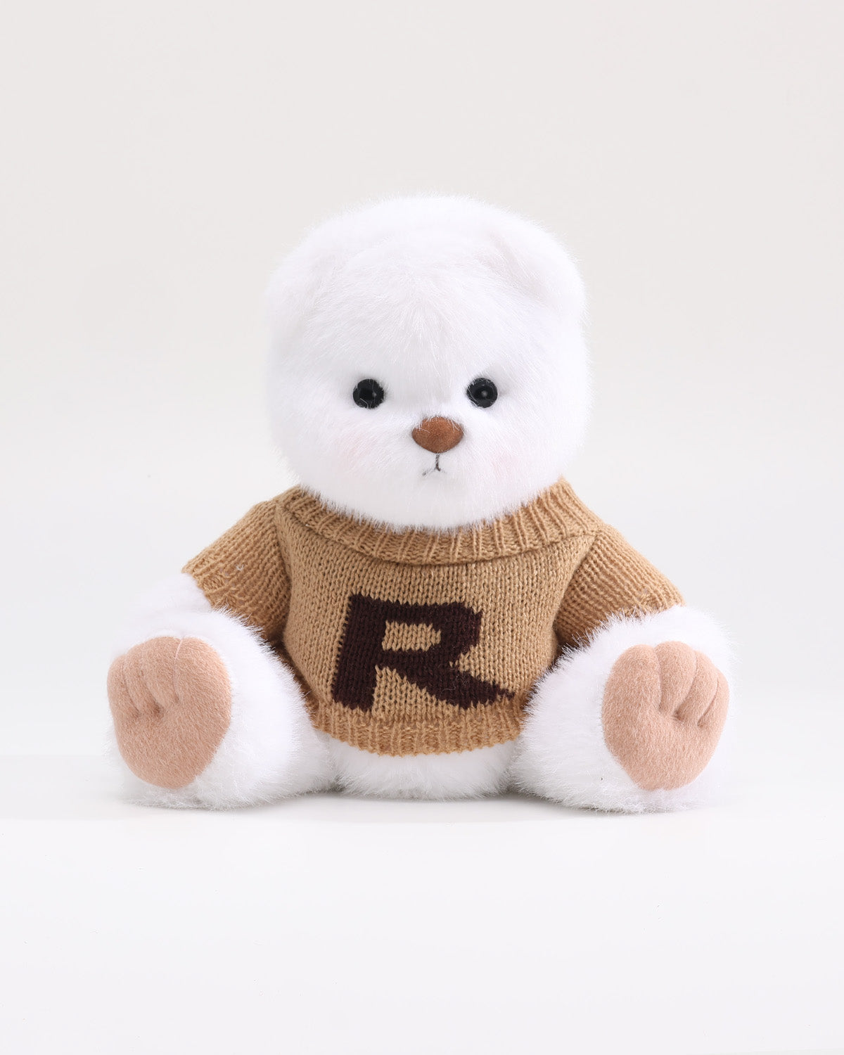 White Long Hair Bear & Brown Yellow Letter R Sweater - 12 Inches