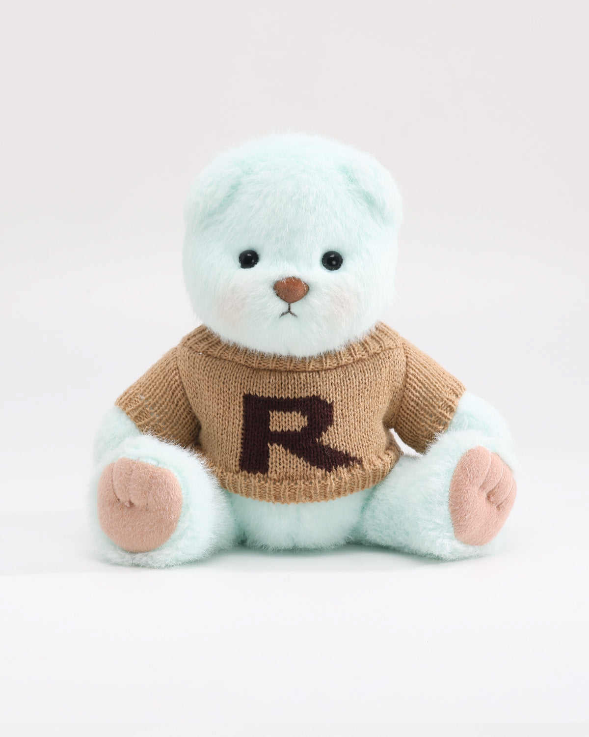 Mint Blue Long Hair Bear & Brown Yellow Letter R Sweater - 12 Inches
