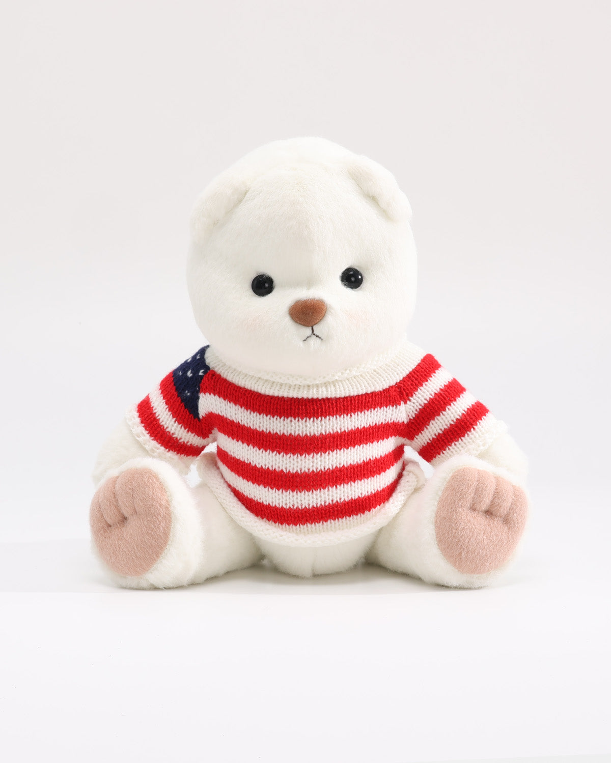 White Short Hair Bear & Red Striped Flag Sweater - 12 Inches