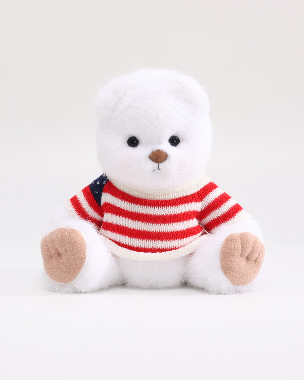 White Long Hair Bear & Red Striped Flag Sweater - 12 Inches