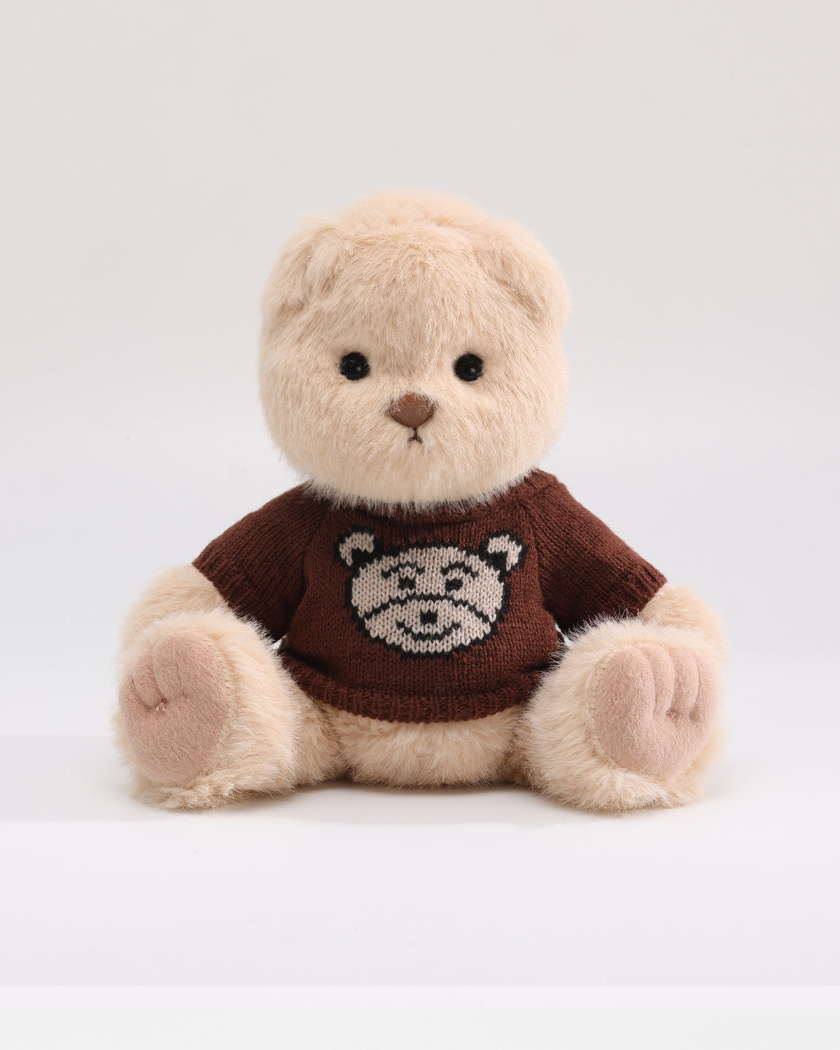 Milk Tea Long Hair Bear & Dark Brown Bear Sweater - 12 Inches