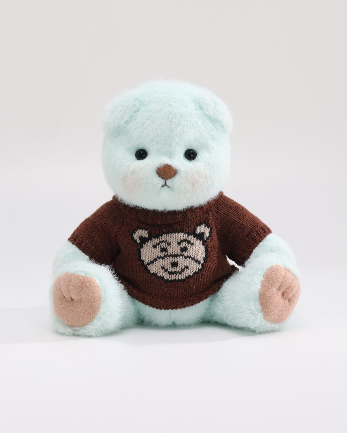 Mint Blue Long Hair Bear & Dark Brown Bear Sweater - 12 Inches