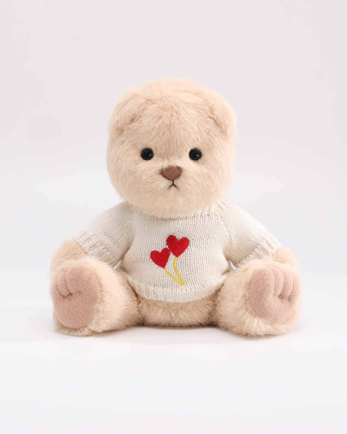 (Mother's Day New In) Milk Tea Long Hair Bear & White Double Heart Sweater - 12 Inches