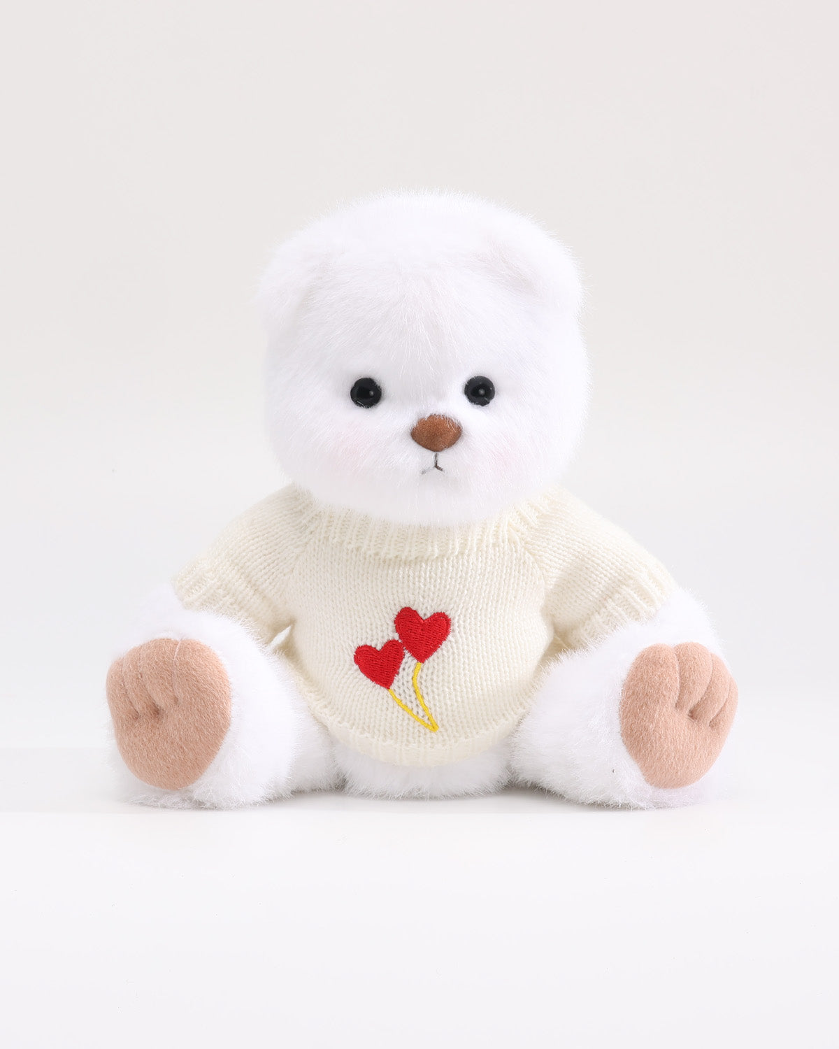 (Mother's Day New In) White Long Hair Bear & White Double Heart Sweater - 12 Inches