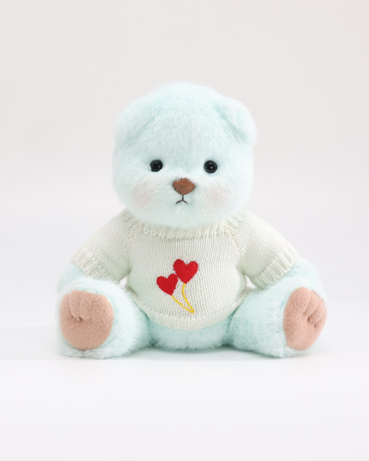 (Mother's Day New In) Mint Blue Long Hair Bear & White Double Heart Sweater - 12 Inches