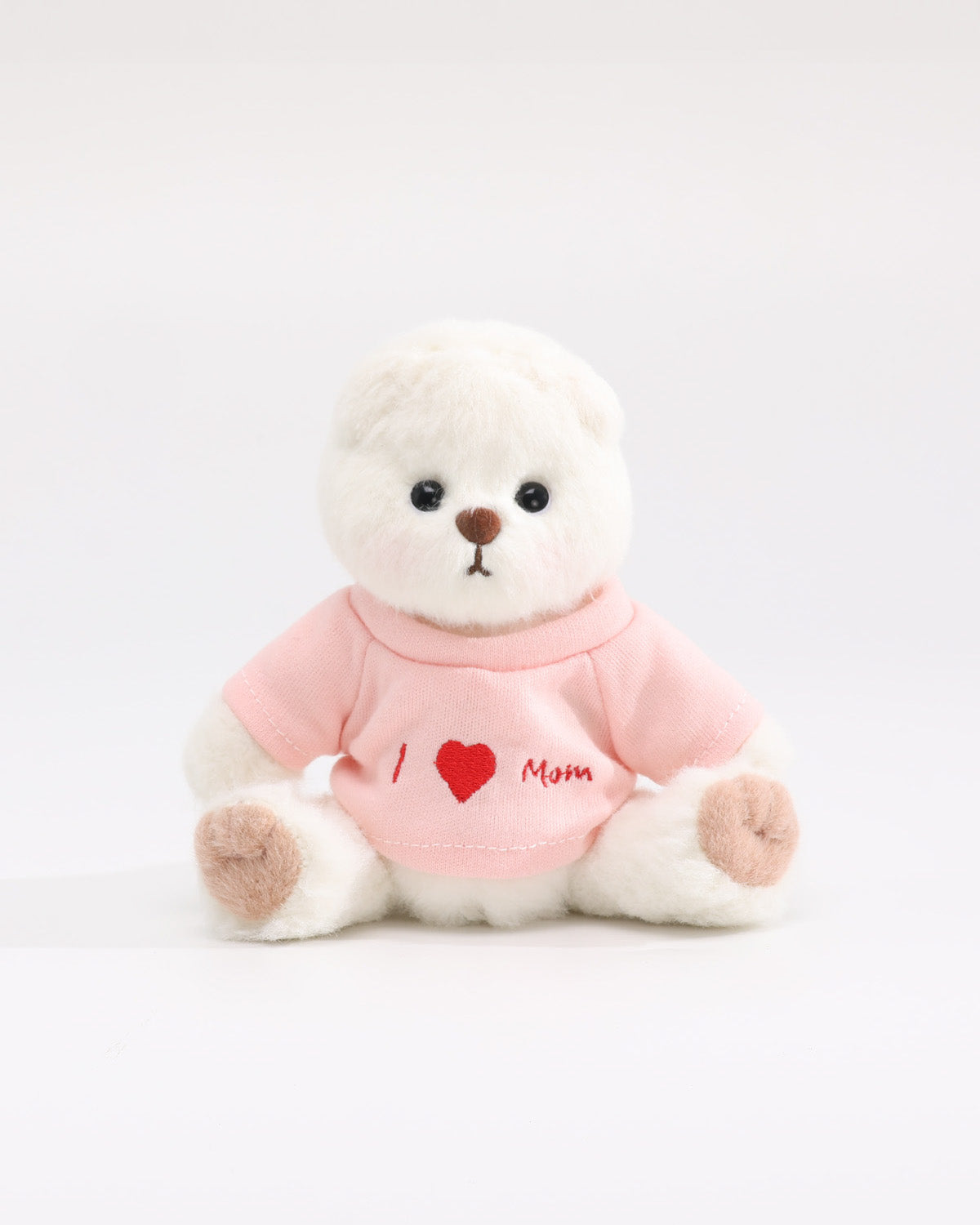 (Mother's Day New In) White Short Hair Bear & Pink "I Love Mom" T-Shirt - 6 Inches
