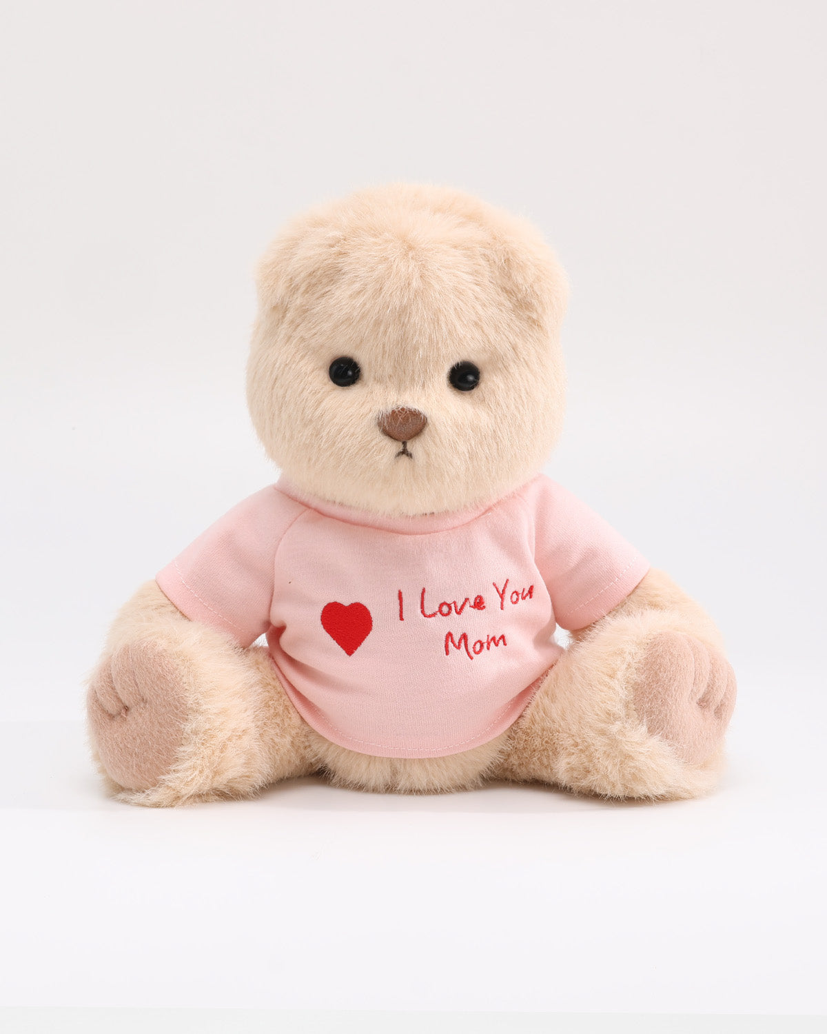(Mother's Day New In) Milk Tea Long Hair Bear & Pink "I Love Mom" T-Shirt - 12 Inches