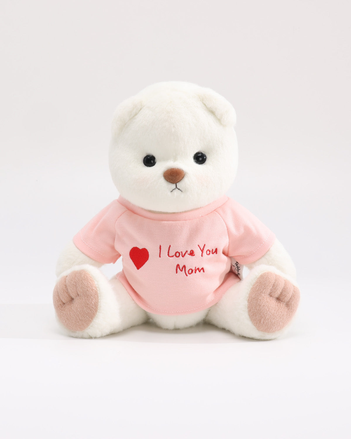 (Mother's Day New In) White Short Hair Bear & Pink "I Love Mom" T-Shirt - 12 Inches