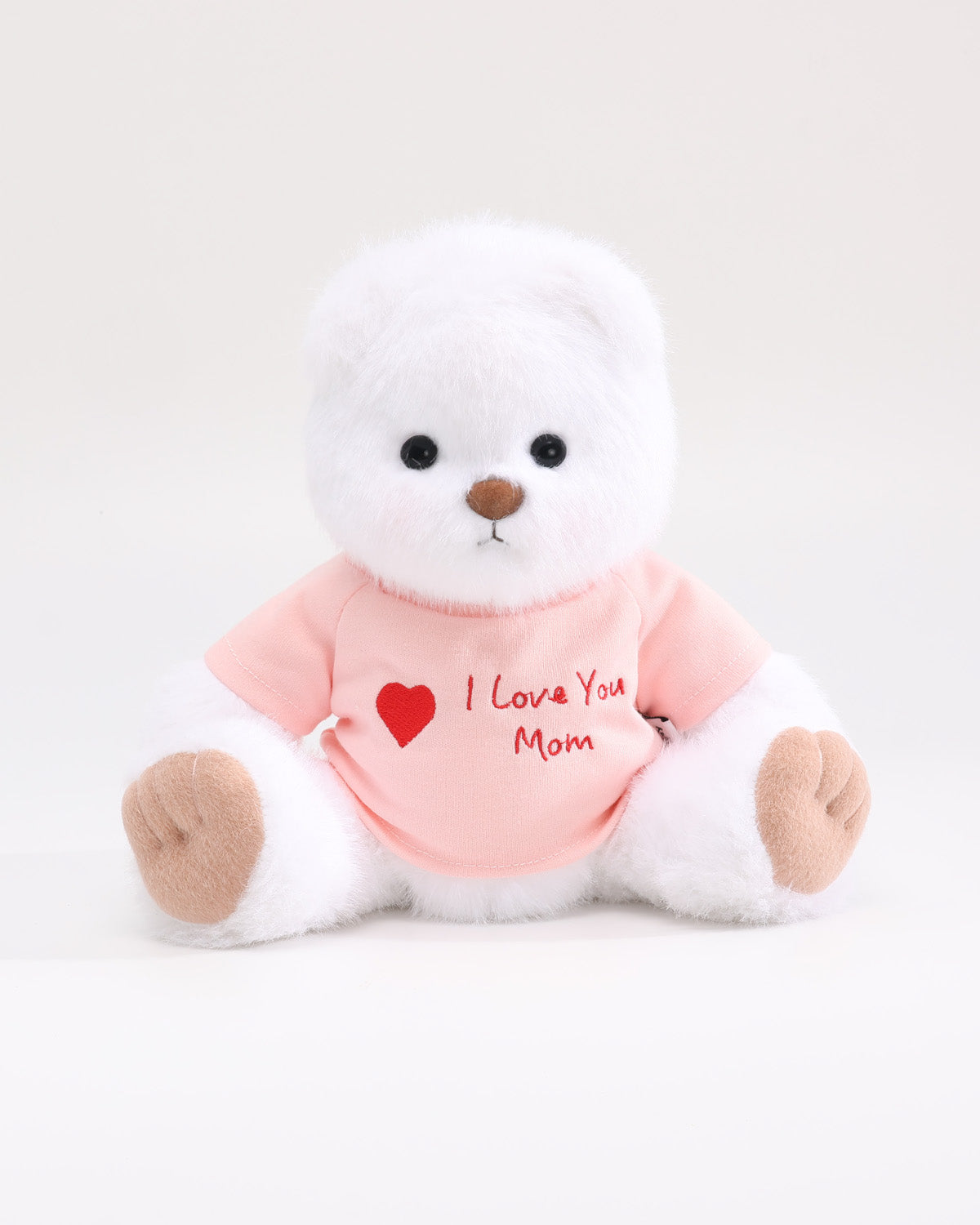 (Mother's Day New In) White Long Hair Bear & Pink "I Love Mom" T-Shirt - 12 Inches