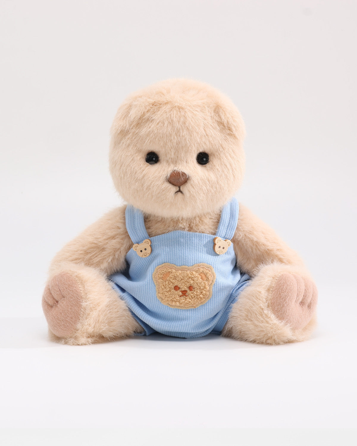 Milk Tea Long Hair Bear & Blue Bear Overalls - 12 Inches