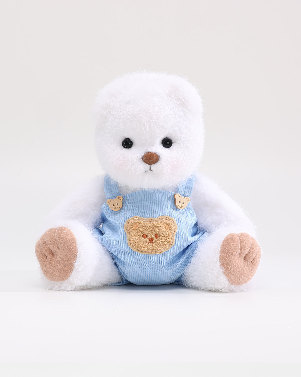 White Long Hair Bear & Blue Bear Overalls - 12 Inches