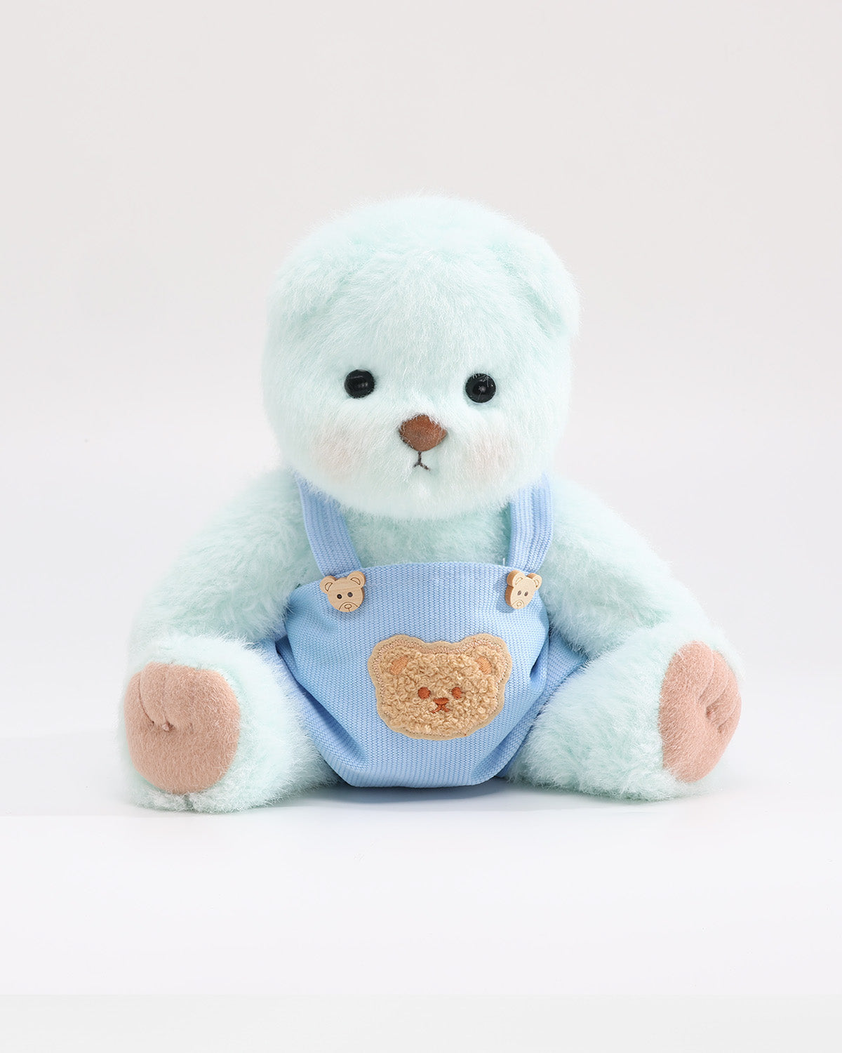 Mint Blue Long Hair Bear & Blue Bear Overalls - 12 Inches