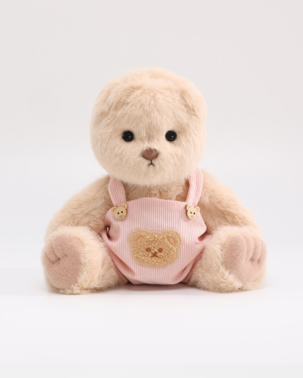 Milk Tea Long Hair Bear & Pink Bear Overalls - 12 Inches