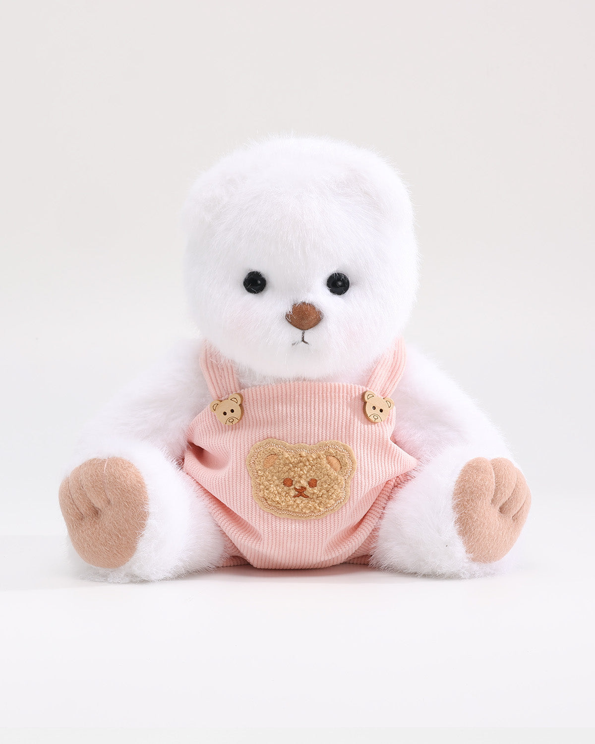 White Long Hair Bear & Pink Bear Overalls - 12 Inches