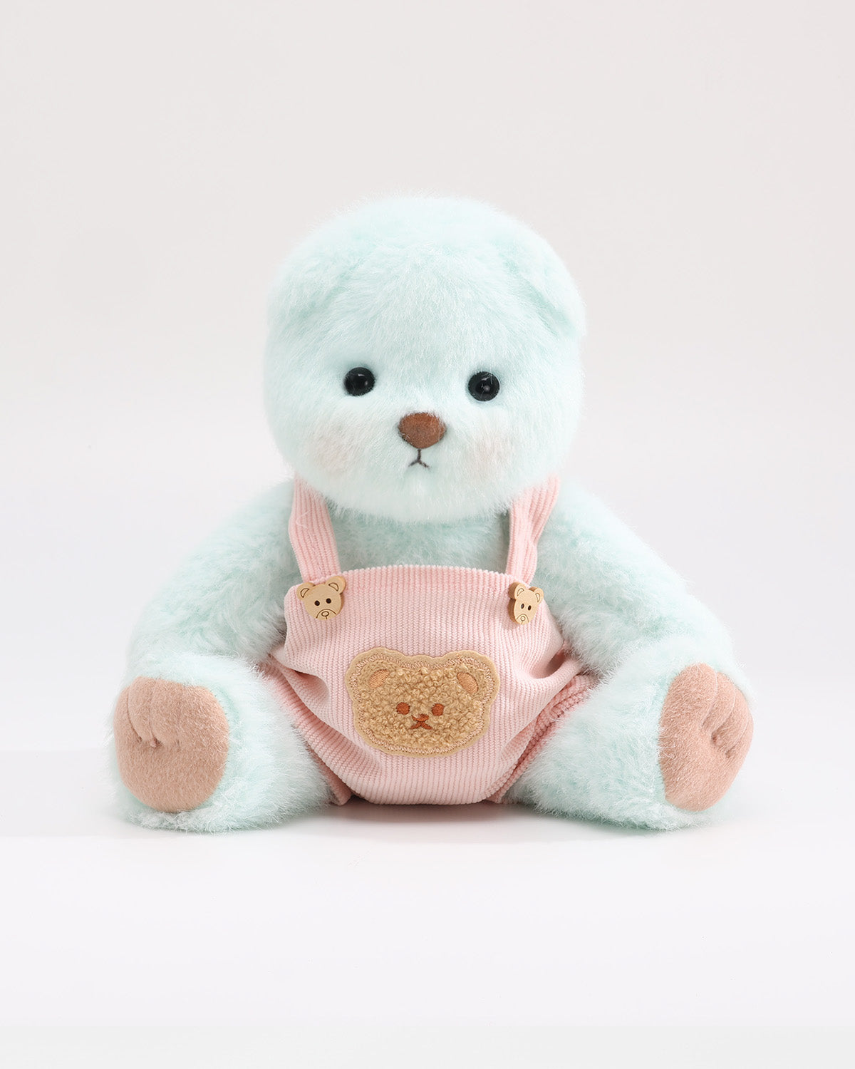 Mint Blue Long Hair Bear & Pink Bear Overalls - 12 Inches