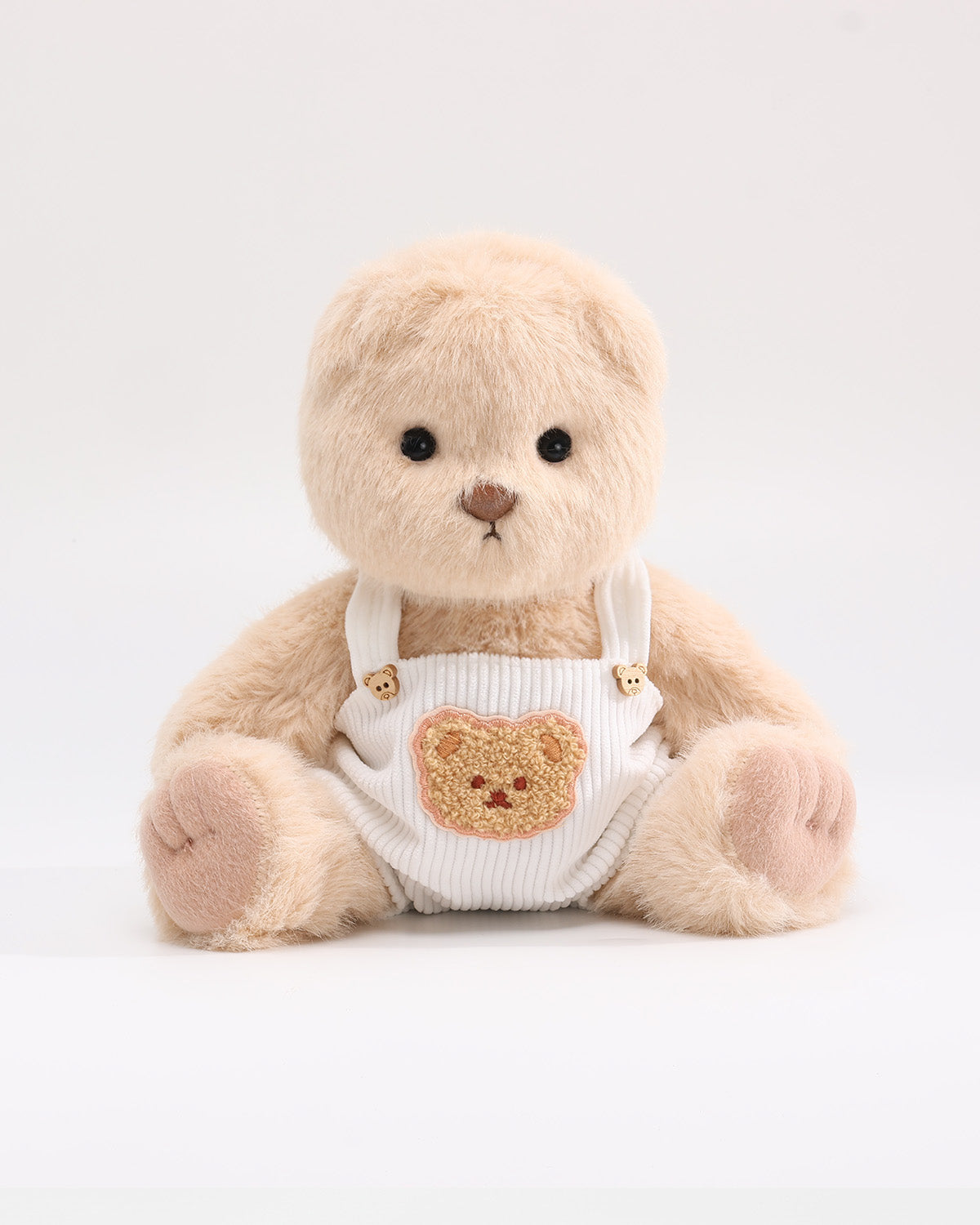 Milk Tea Long Hair Bear & White Bear Overalls - 12 Inches