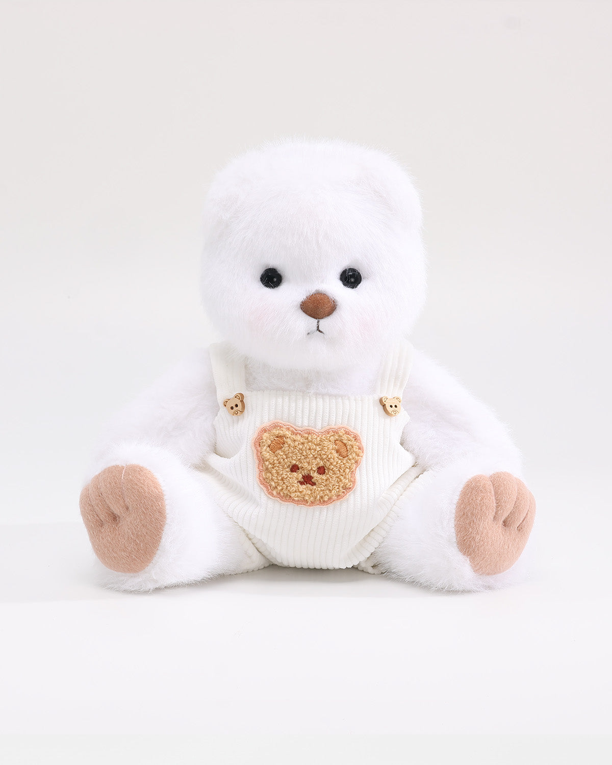 White Long Hair Bear & White Bear Overalls - 12 Inches
