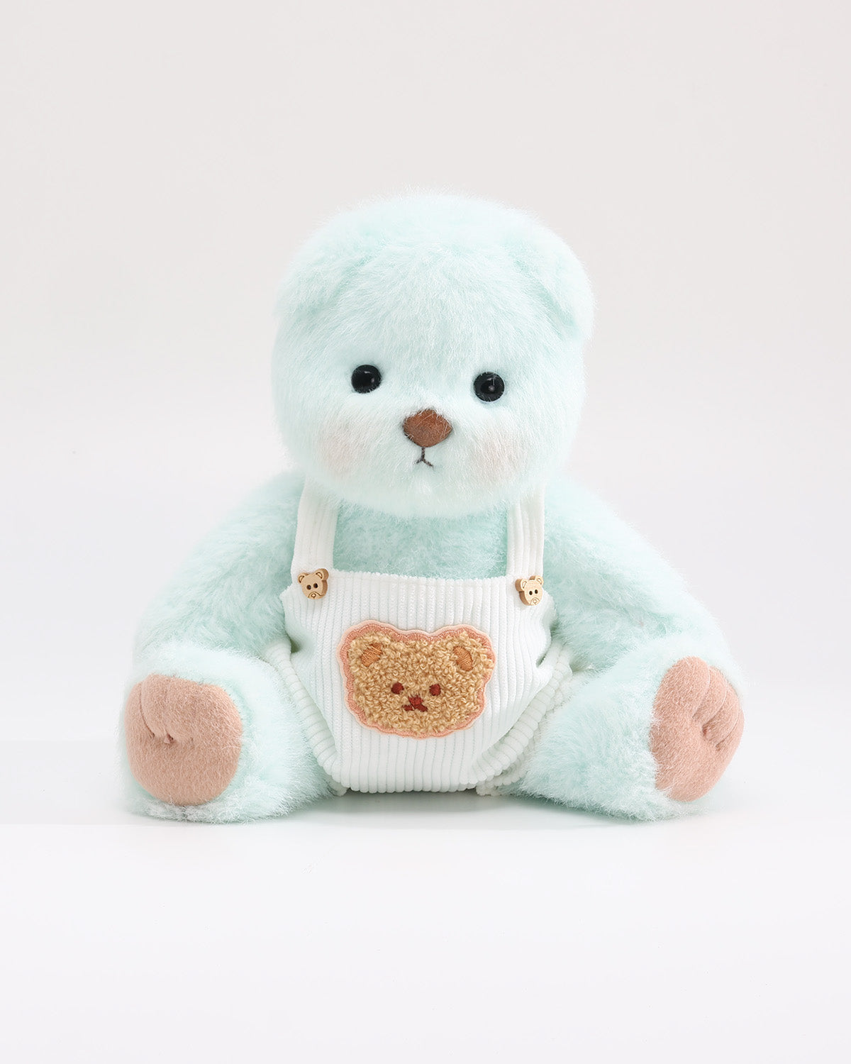 Mint Blue Long Hair Bear & White Bear Overalls - 12 Inches