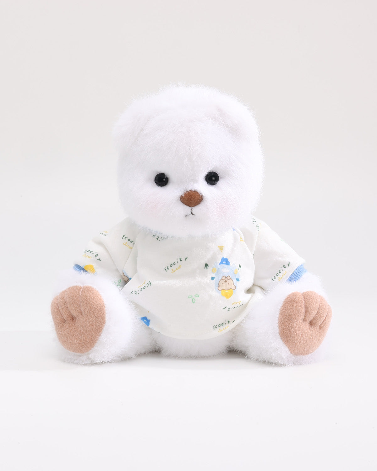White Long Hair Bear & White Bear T-Shirt with Blue Trim - 12 Inches