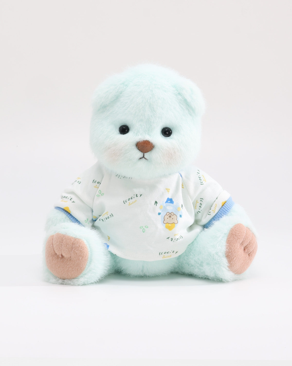 Mint Blue Long Hair Bear & White Bear T-Shirt with Blue Trim - 12 Inches