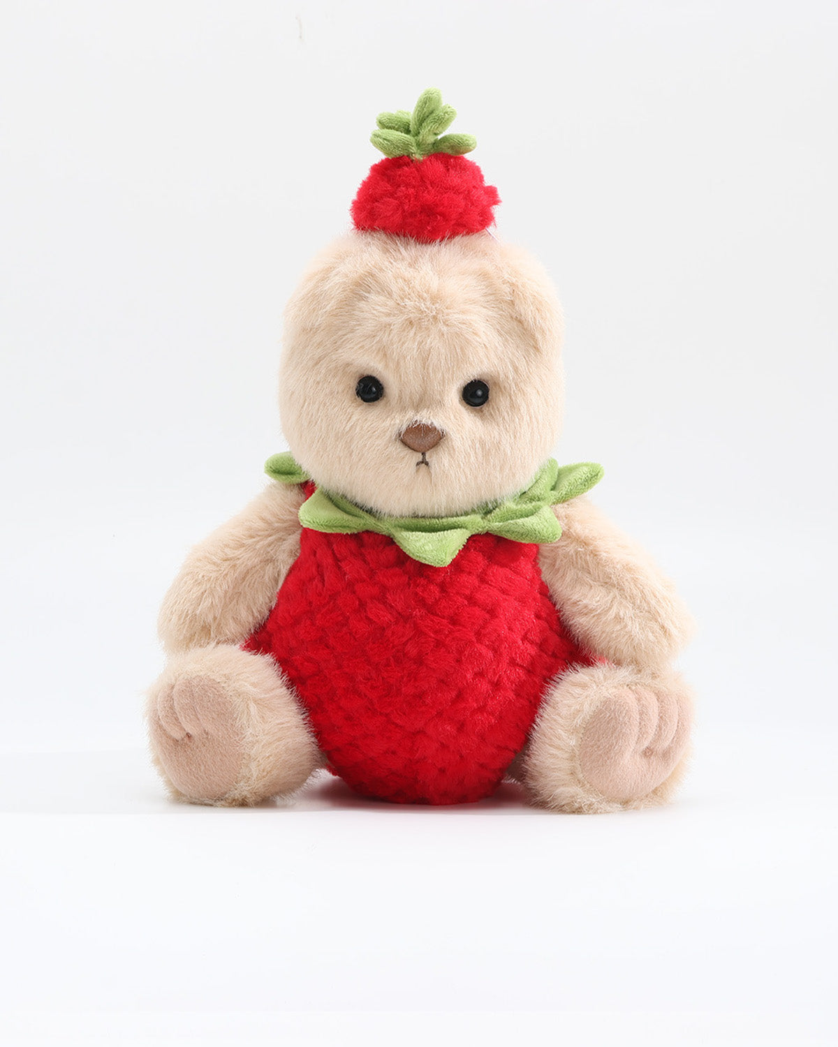 Milk Tea Long Hair Bear & Red Strawberry Jumpsuit Set of 2 - 12 Inches