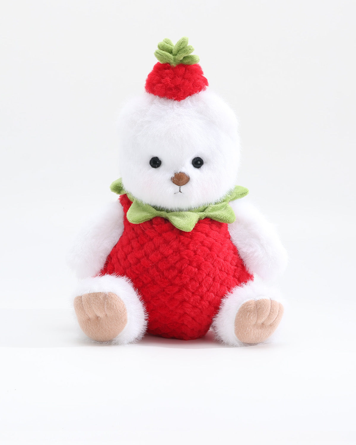 White Long Hair Bear & Red Strawberry Jumpsuit Set of 2 - 12 Inches