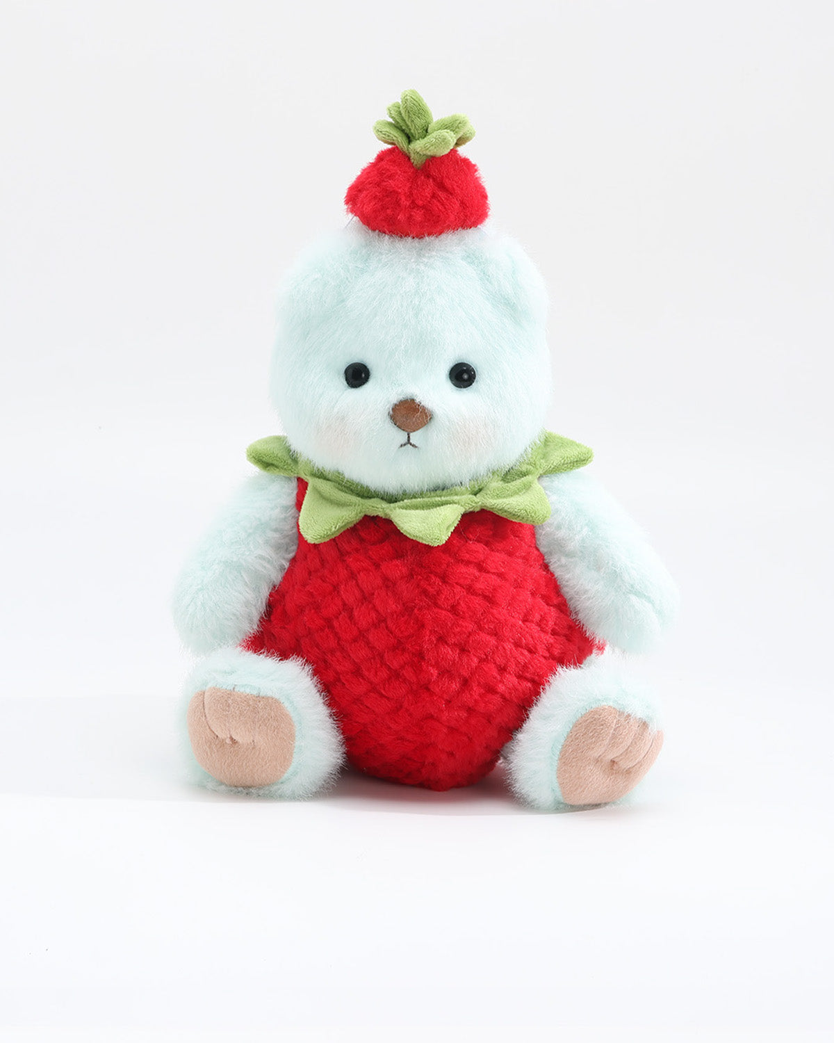 Mint Blue Long Hair Bear & Red Strawberry Jumpsuit Set of 2 - 12 Inches