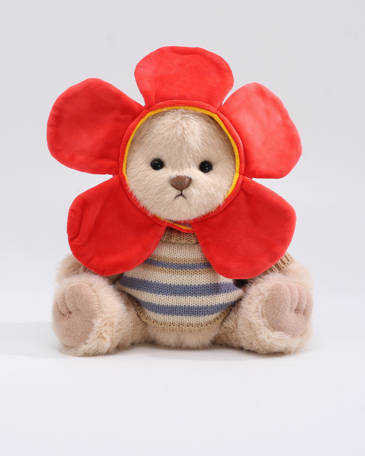 Milk Tea Long Hair Bear & Sunflower Striped Sweater Set of 2 - 12 Inches