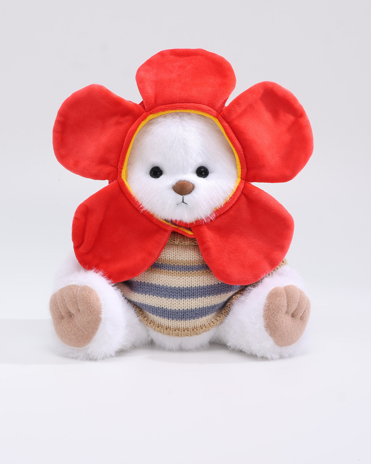 White Long Hair Bear & Sunflower Striped Sweater Set of 2 - 12 Inches