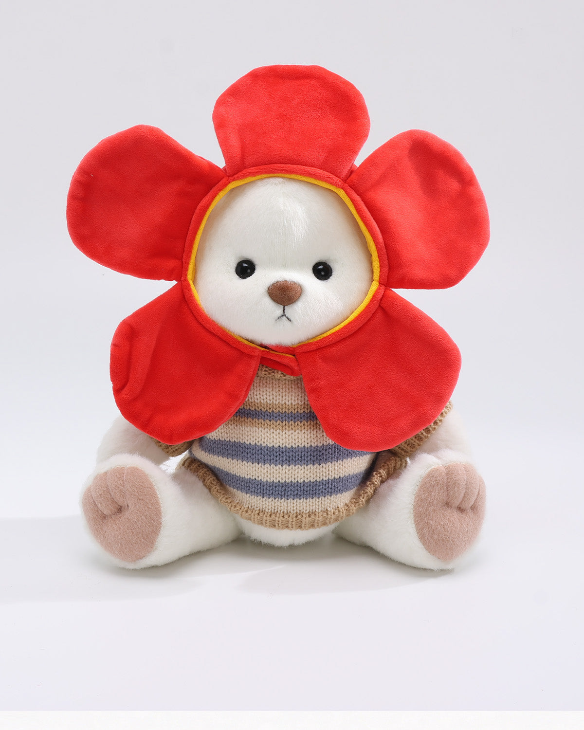 White Short Hair Bear & Sunflower Striped Sweater Set of 2 - 12 Inches