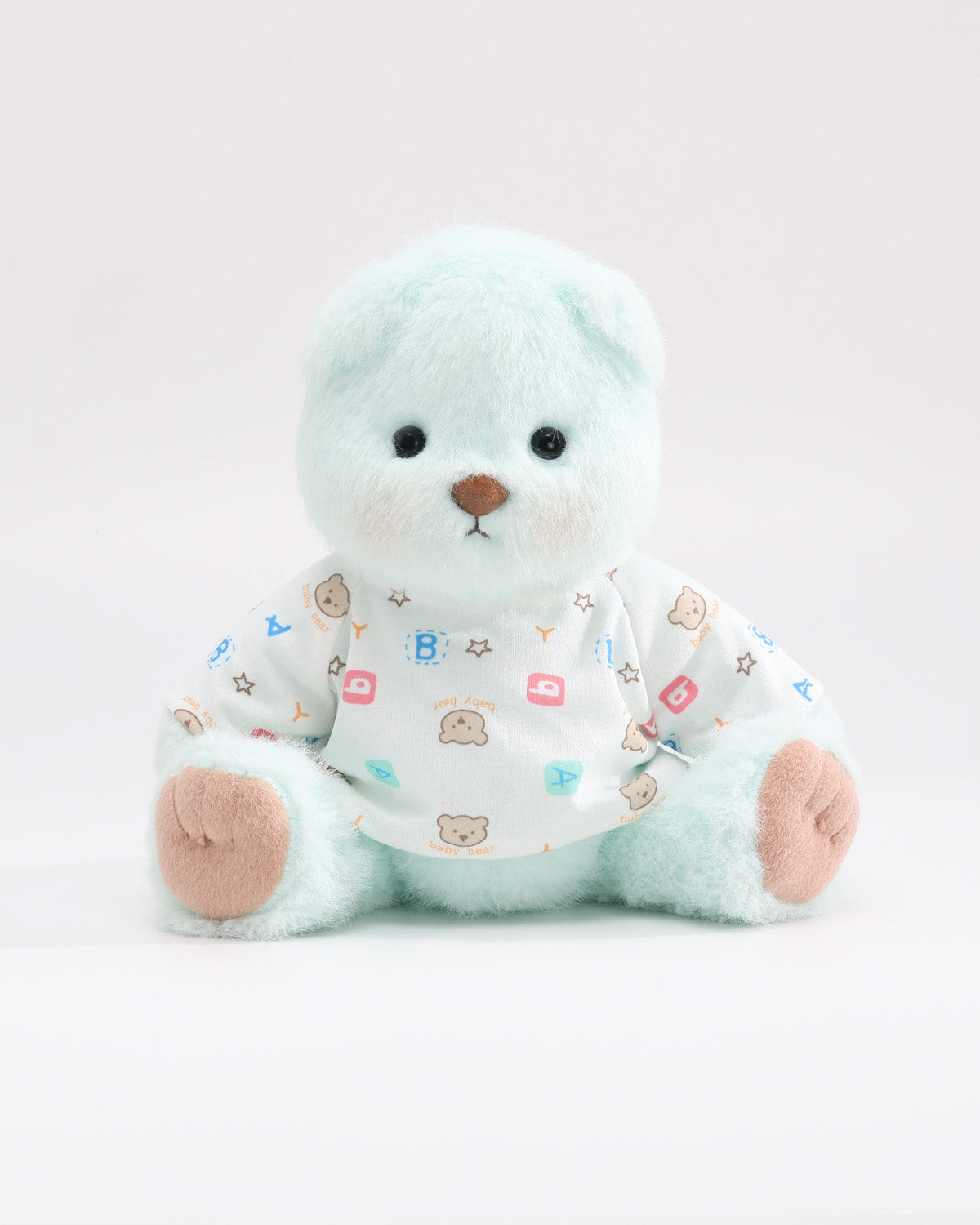 Mint Blue Long Hair Bear & White AB Bear T-Shirt - 12 Inches