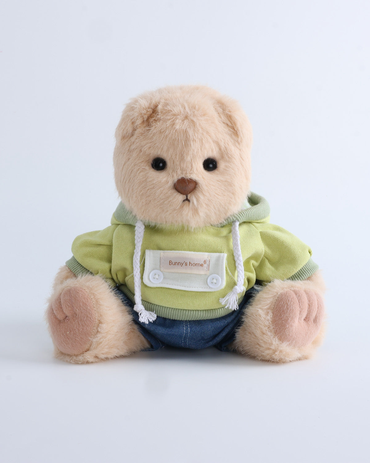 Milk Tea Long Hair Bear & Green Spring Outing Hoodie Set of 2 - 12 Inches