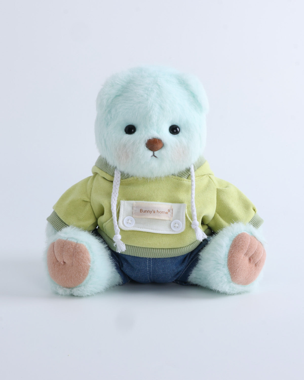 Mint Blue Long Hair Bear & Green Spring Outing Hoodie Set of 2 - 12 Inches