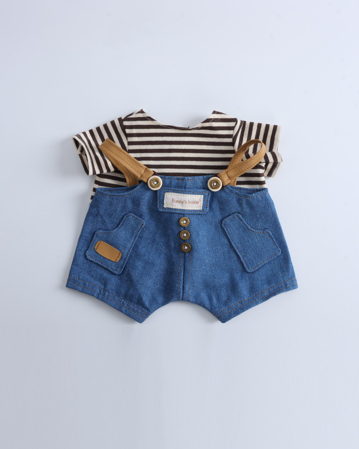 Striped T-Shirt Button Overalls Set of 2 - 12 Inches