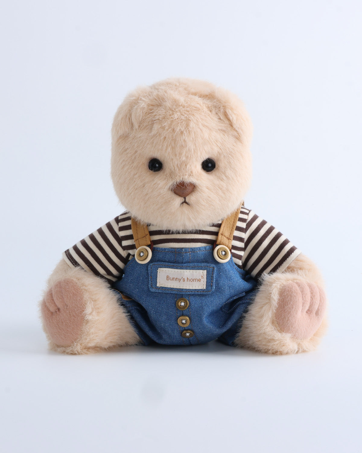 Milk Tea Long Hair Bear & Striped T-Shirt Button Overalls Set of 2 - 12 Inches